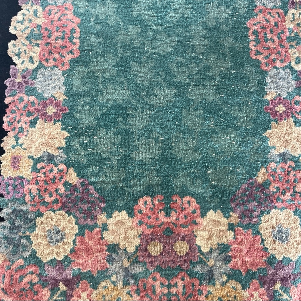 Antique Art Deco Chinese 3’x4’10” Hand Knotted Wool Floral Rug - Picture 6 of 12